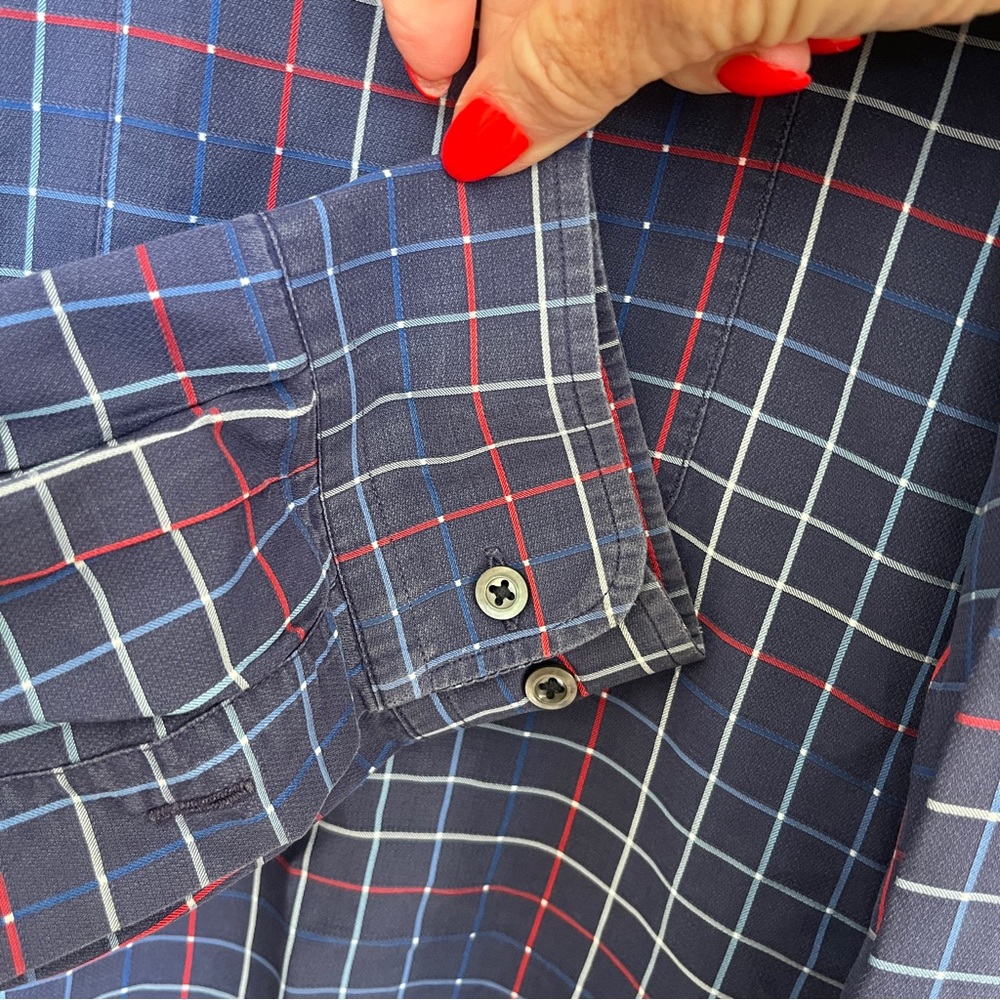 VTG BURBERRY London USA Button Down Shirt XL Blue Red White Check DOT PATTERN - Picture 8 of 16